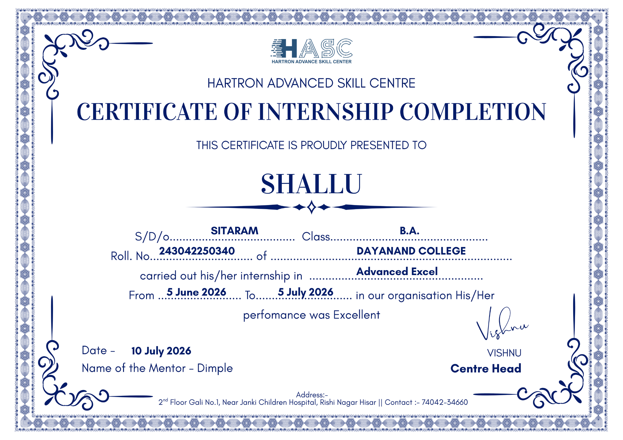 Sample Certificate